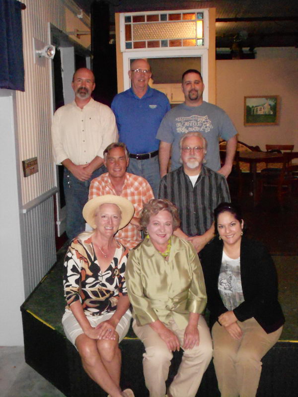 Cast of Bay St. Louis Little Theatre production of Never Too Late opening May 31st. Seated L to R: Lynn Young, Mary Ellen Murphy, Leslie Barajas. Seated L to R (second row): Jamie Temple, Clayton Pennylegion. Standing L to R: Drew Puffer, Irvin Hansen, Brandon Everett.