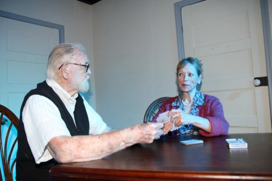 Actors Robert Smith and Cheryl Grace rehearse in the Bay St. Louis Little Theatre production of  “The Gin Game” opening Saturday, November 9th. 