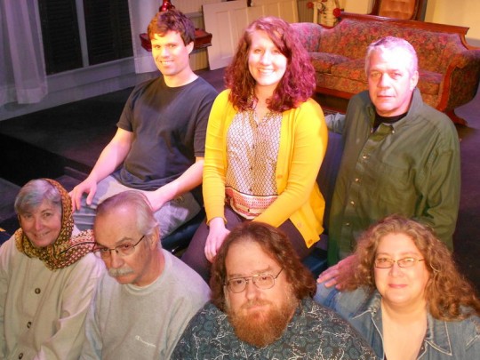 Cast of Bay St. Louis Little Theatre production of  ”Period of Adjustment” opening March 21st.  Front row L to R:  Elizabeth Devlin, Terry Cullen, Jim Lindsay, and Carol Lindsay,  Second row L to R:  Jonathan Reisch, Mari Kenney, and Bill Matkin.