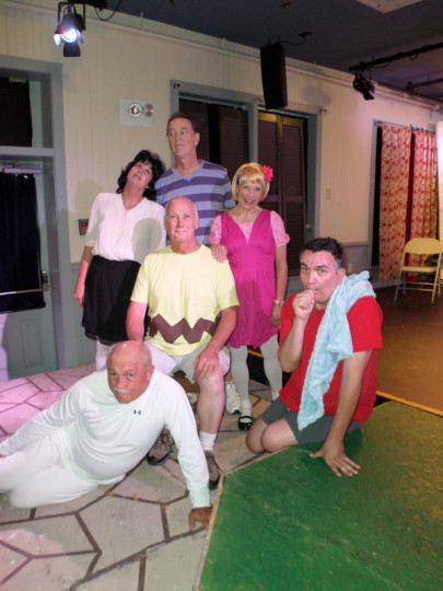 Cast of the Bay St. Louis Little Theatre production "You're a Good Man, Charlie Brown" opening July 8th. Floor: Chris Flynn, Gary Taylor. Seated: Larry Clark. Standing: Kathy Mauffray, Lex Mauffray, Cheryl Grace.