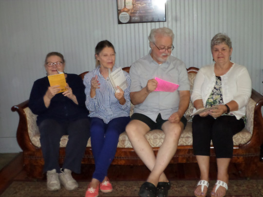 Bay St. Louis Little Theatre Guild members meet to choose the Theatre’s 72nd season of shows. Seated L to R: Sylvia, Schneller, Christina Richardson, Clayton Pennylegion, and Bernie Cullen.