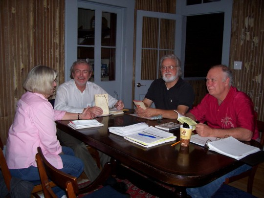 Little Theatre Guild members meet to decide the upcoming 2011-2012 season of shows. Pictured L to R Glenda Schornick, Bruce Northridge, Clayton Pennylegion, and Larry Clark.