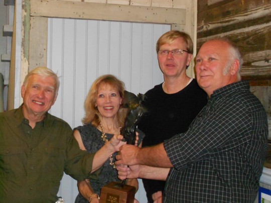 Little Theatre Board members display the 2013 Governors Award trophy at the Friday evening Award reception held at the Little Theatre. Standing L to R: Charles Dessommes, Cheryl Grace, John Anderson, and Larry Clark.